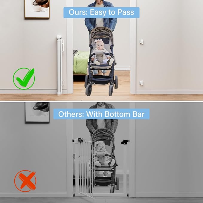 PRObebi Retractable Baby & Dog Gate - Extends to 54" Wide, 34" Tall - Stair, Doorway & Hallway Use