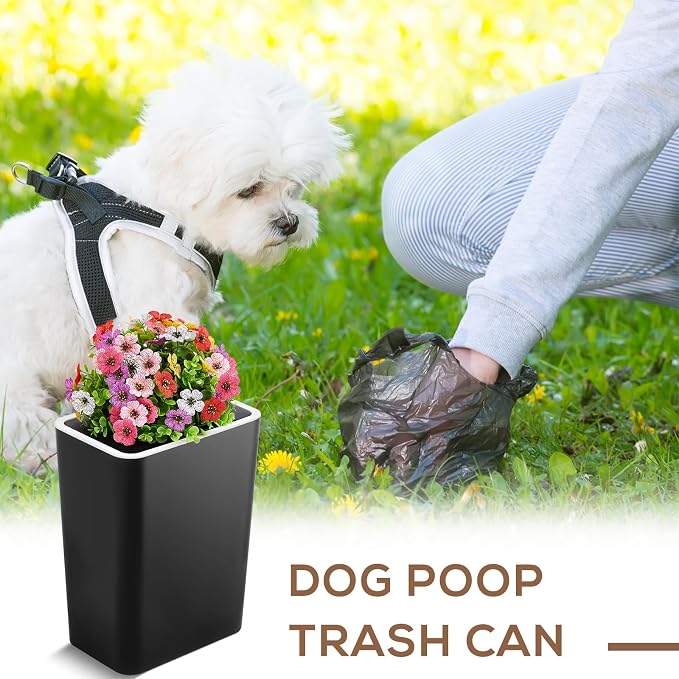 Jingmore Dog Poop Trash Can Outside 3.96 Gal/15 L Plant Styled Dog Waste Trash Can with Lid 50 Waste Bags Outdoor Indoor Poop Container Slim Garbage Bin for Yard Garden Pet (Colorful Flower Black)