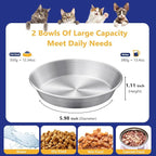 4-Pack 304 Stainless Steel Cat Food Bowls, Non-Slip Basic Dishes | Shallow Whisker-Friendly Silicone Water Metal Bowls, Easy to Clean Indoor Flat Plates for Cat, Kitten, Small Dog (5.9")