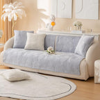 Soft Plush Geometric Quilted Couch Sofa Cover Boho Non Slip Fuzzy Sectional Couch Cover Solid Color Washable Sofa Slipcover Furniture Protector for Kids Dogs Cats (Gray,43"x63")