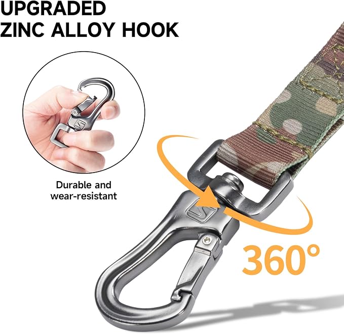 EXCELLENT ELITE SPANKER Tactical Military Bungee Nylon Dog Leash Adjustable | Adjustable No Pull Leads Rope Quick Release with 2 Control Handle heavy duty durable for training huntingfor medium large dog