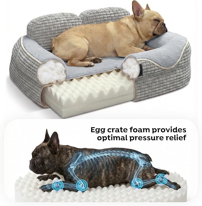 Veehoo Square Dog Bed Medium Size Dog, Orthopedic Dog Bed Couch Sofa, 36" | Washable & Medium Dog Bed for Indoor, Egg-Crate Memory Foam Dog Bed with Sides, Removable Cover, High Back Non-Slip Bottom