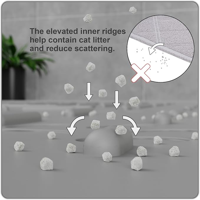 Large Cat Litter Mat, 31.5x23.6 Silicone Trapping Mat Grey | for Kitty Litter Box, Easy Clean, BPA Free Rubber, Center Litter Collection, Easy Pour-Back, Waterproof, Odor-Resistant