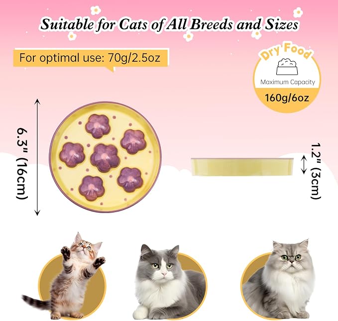 Ceramic Slow Feeder Cat Bowl, 6.3" Whisker Friendly Anti-Vomit, Purple | Shallow Cat Puzzle Feeder, Slow Eating 3x, Dry & Wet Food, Cute Flower-Shaped Maze, Microwave & Dishwasher Safe, 6.3" X 1.2"