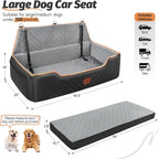 XIEEAOZEE Large Dog Car Seat, Memory Foam Dog Car Bed for Backseat & Trunk, Washable Pet Booster Seat Under 100 lbs or 2 Medium Dogs, Pet Travel Seat with Storage Pockets, 2 Safety Belts