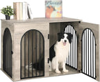 Hzuaneri 44.1" Wooden Dog Crate Furniture, Indoor Dog Kennel Dogs Cage for Small/Medium/Large Dogs, Heavy Duty Dog Crates Decorative Pet House End Side Table TV Stand, Greige Black DFC83905B