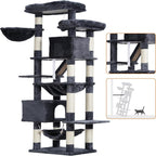 Heybly Cat Tree, 71-Inch-Tall Tower for Indoor Cats with 2 Perches HCT034G | Large Cat Furniture with 2 Big Condos, 2 Hammocks, Basket, Scratching Pad, Multi-Level Cat Condo, Smoky Gray