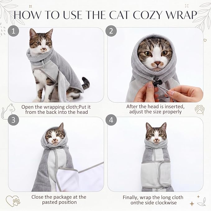 Hsei Cat Grooming Wrap for Cutting Nails with Nail Clipper and File,Medium