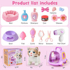 TUZT 17 PCS Cat Toys for Kids Girls, Realistic Walking Meowing Robot Cat Plush with Accessories, Pretend Play Pet Care Playset Toddler Girl Toy for 3 4 5 6 7 8, Birthday Gift for little Girl 3-8 Years
