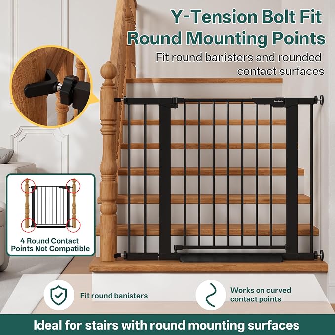 InnoTruth 27-36.6 in Wide Baby Gate for Stairs and Doorways, Black | Indoor Metal Dog Gate for Pets, Auto Close 2 Way Swing Walk Through Door, Double Lock & Y-Bolts, Pressure or Hardware Mount