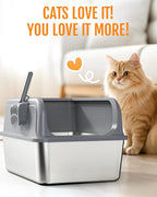 Powools Stainless Steel Cat Litter Box, High-Sided, Grey, XL (2 Pack) | Metal Litter Box with Scoop, Anti-Leakage Top Entry, Non-Sticky, Easy to Clean, 6-Inch Splash-Proof Deep Pan