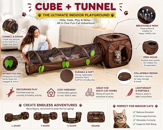 48" Cat Tunnel Mesh Play House | Collapsible Design | Breathable Mesh | Indoor & Outdoor | Connects to Cat Tents
