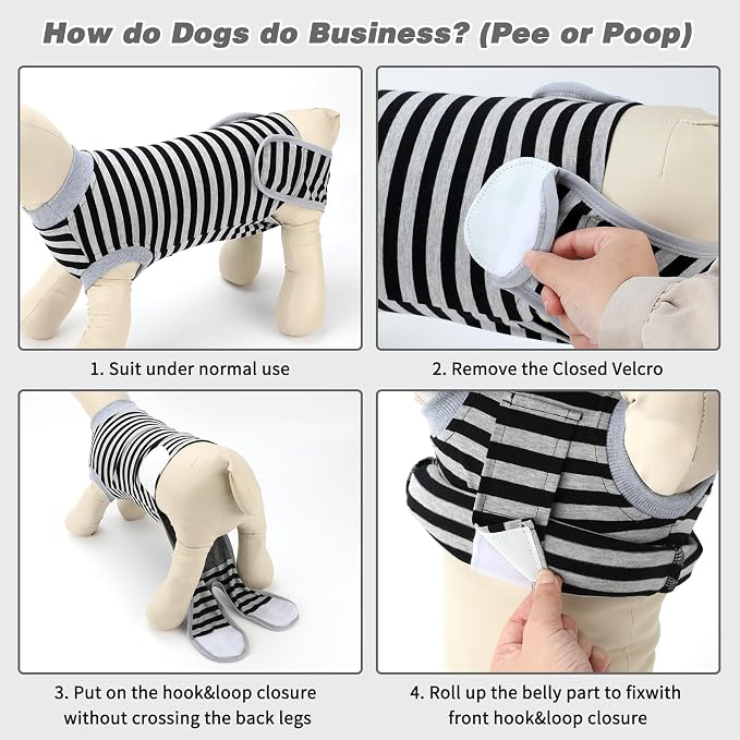 2 Packs Breathable Cotton Dog Recovery Suit for After Neuter Spay Abdominal Wounds Protector, Professional Anti-Licking Onesies for Male Female Pets Surgery Bandages, 2XL Striped Black Grey