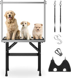 Dog Grooming Table with Arm, Hammock, Nooses, 35.5"L×23.6"W Tabletop | 30" H Foldable Heavy Duty Pet Grooming Station | Non-Slip Waterproof Tabletop | 33.5" H Adjustable Stainless H-Frame Arm