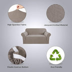 H.VERSAILTEX Stretch Couch Cover Sofa Covers for 2 Cushion Couch 1 Piece Love Seat Covers Washable with Elastic Bottom, Textured Checked Jacquard Fabric (Loveseat 58"-70" Wide, Taupe)