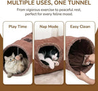 51"x 12" Collasiple Cat Play Tunnel, Cats Tubes and Tunnels, Cat Foldable Hide and Seek Tunnel Toy, Brown Suede Pet Tube Toy for Rabbits, Ferrets, Puppy, Diameter 12 Inch