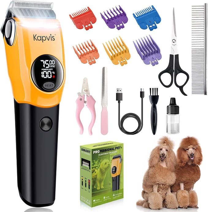 Dog Clippers for Grooming Thick Hair with LED Light,Cat Shaver,and Sheep Shears for Thick/Matted/Knotted/Fine/Curly Hair,Works with or Without Power Cord