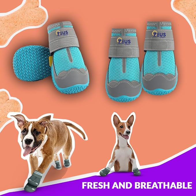 Dog Boots – Breathable Paw Protectors, Anti-Slip Sole (4 Pack, Size 3, Blue), for Small Dogs | Hiking, Hot Pavement & Winter Snow | Adjustable Straps with Reflective Safety Design