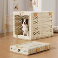 Collapsible Dog Crate for Large/Medium Dogs - 36" L Foldable Dog Cage No-Tool Assembly, Travel Dog Crate with 2 Wheels - Easy to Carry, Space-Saving, Indoor Outdoor Use, Cream, 36.4”L*22.84”W*25.8”H