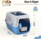 DUMOS 23" Hard-Sided Pet Carrier for Small Dogs & Cats, Airline Approved Travel Crate with Enhanced Security Latches, Front & Top Load Wire Door, Food Bowl for Traveling, Hiking, Camping, Blue