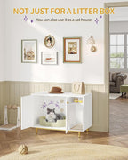 Hzuaneri Cat Litter Box Enclosure,Hidden Litter Box Furniture with Storage | Large Wooden Cabinet with Sisal Mat, Modern Cat Washroom for Living Room, Bedroom, Entryway, White and Gold CB84903A