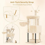 Heybly Cat Tree, 45.3" Cat Tower for Indoor Cats with Large Perch HCT202SM | All-in-One Cat Furniture with Cozy Bed, Hidden Space Cat Condo, Comfy Hammock, Scratching Posts & 3 Pompoms, Beige