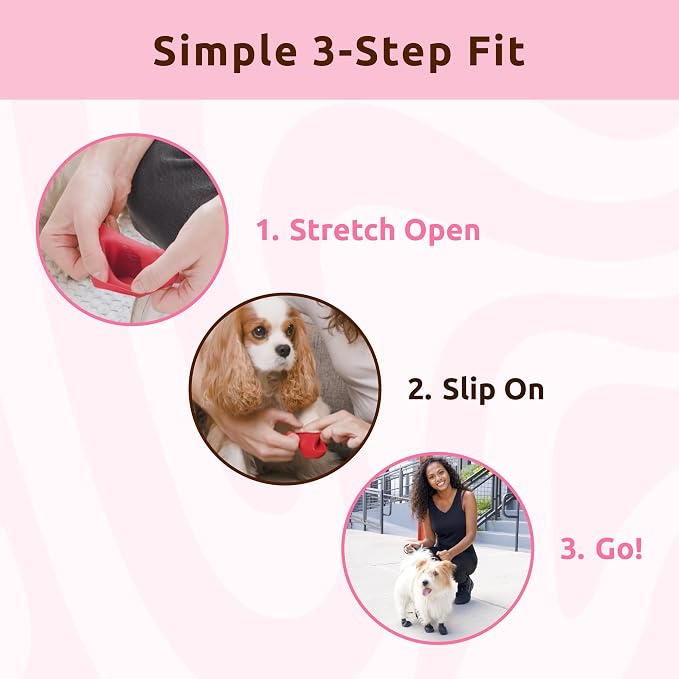 PawZ Rubber Dog Boots for Small Paws - All-Weather Waterproof Dog Shoes, Anti-Slip Traction for Rain, Snow, Mud & Hot Pavement - Pull-On Dog Booties, Pink - X-Small (1.5"-2") - Pack of 24