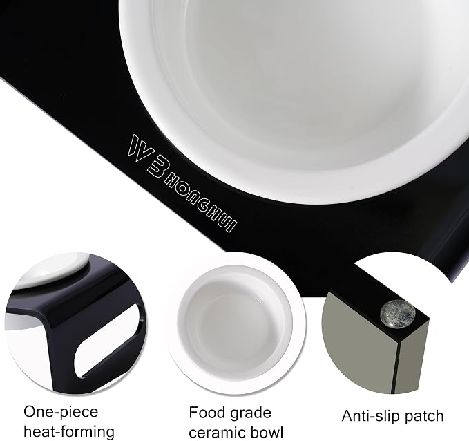 Tilted Raised Elevated Food and Water Bowls Stand for Cat or Small Dogs - Puppy's Clear Acrylic Stainless Steel 3 Dishes Holder for Boy or Girl Pet by WBhonghui (Black-3bowls)
