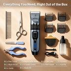 Dog Clippers Grooming Kit and Trimmer for Small and Large Dogs Cats | <60dB quiet,Rechargeable Cordless,4H Runtime,4 Guide Combs,2in1 Wide & Narrow Blades,Pet Shaver for Matted Fur(Blue)