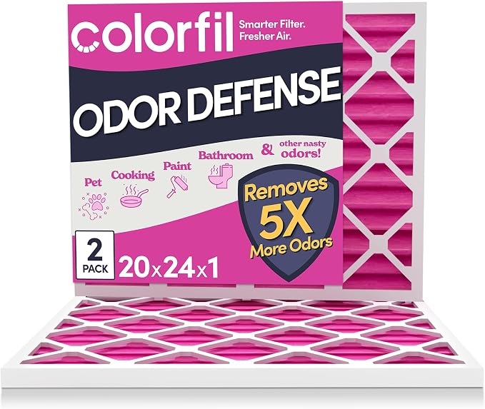 20x24x1 Air Filter (2-Pack) | Made in the USA | Color Changing | Remove Cat and Dog Odor | MERV 8 for Pet Hair Dander and Dust | 19.5"x23.5"x0.75" Exact Size