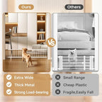 Fldofaves Dog Gate - 18"-45" Adjustable Extra Wide Metal Baby Gate to Step Over, 10" Tall Small Pet Gate with 3 Extension Kits, Pressure Mounted for Doorways & Stairs