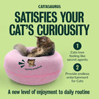 Peekaboo Cat Cave Donut for Multiple & Large Cats up to 30-45 lbs, 3-in-1 Self Warming Cat Bed, Tunnel & Scratcher for Indoor Cats, Washable & Detachable Small Dog Bed (Pink, Jumbo)