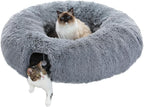PAWZ Road Cat Tunnel Bed,Collapsible Cat Donut Tunnel with Soft Mat & Balls | 2 tunnels + soft mat form circle, with peephole & dangling balls. Plush, collapsible, Stores Easy. For small & large cats