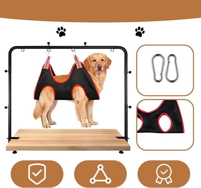 Metacrafts Dog Grooming Arm with Hammock & 2 Nooses, Clamp for Table: 42'' Height, 27''–39'' Width Portable Pet Grooming Kit for Nail Trimming, Cats & Dogs (Table not Included)