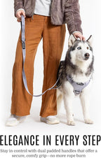 Fei & Eve Classic Dog Leash | Soft-Touch 210D Nylon, Dual Padded Handles, Traffic Handle, Tangle-Free, Heavy Duty, Twilight Gray, 4FT