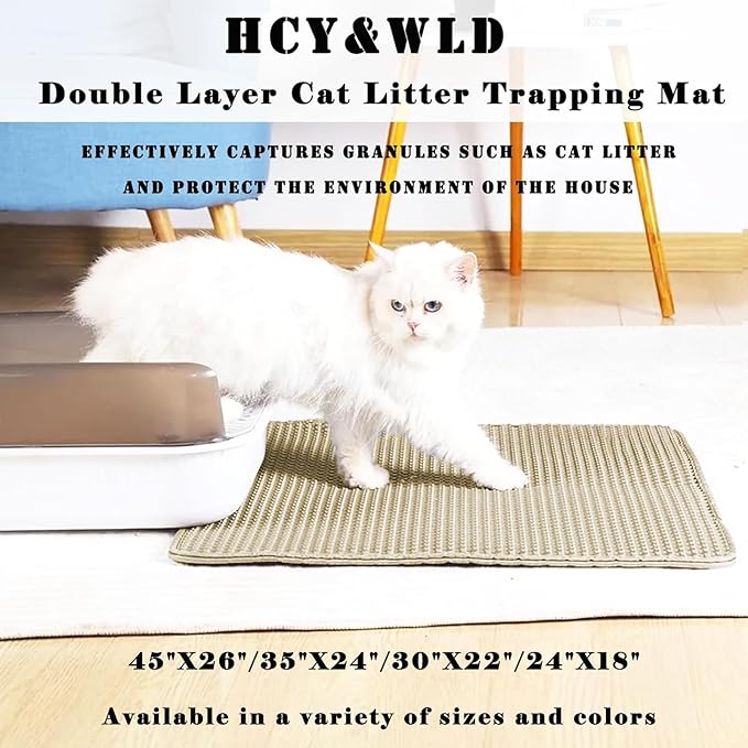 HCY&WLD Cat Litter Mat, Honeycomb Double Layer Litter Trapping Mat | Safe Materials, Soft on Paws, Waterproof Urine Proof Non-Slip, Protects Floors, Less Waste, Easy to Clean, Beige, 45" x 26"