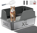 Non-Stick Stainless Steel Litter Box, XL Side Open Splash-Proof&Leak-Proof | Seamless Seal, Ellenpent Large Capacity, Cat Litter Box with Lid for Multi-Cats, Large Cats, Easy-Clean & Durable (Gray)