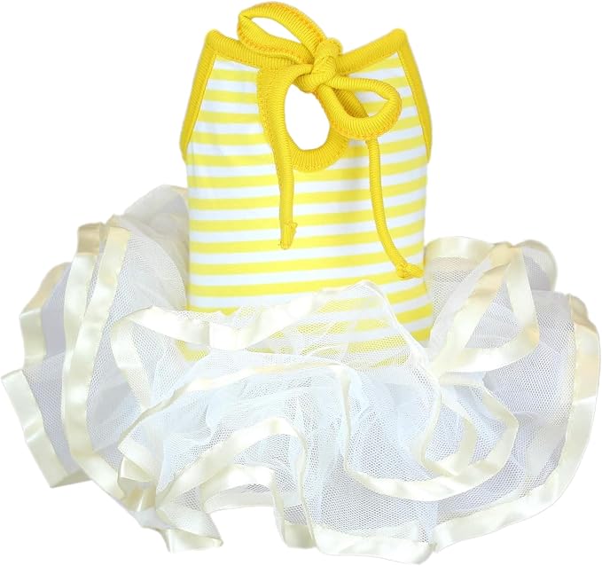 Parisian Pet Ballerina Dog Dress - Summer Clothes for Large Dogs - Comfortable Striped Yellow Pet Dress - Dog Wedding Outfit - Lightweight Puppy Clothes Girl - Designer Dresses for Dogs