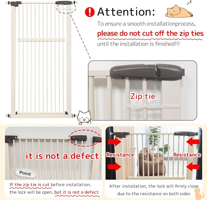 Lumizone 55.12" Extra Tall Pet Gate for Cat Dog 30.12"-59.24" Wide Cream | Extra Tall Cat Gate for Doorway Hallway Stairs Pressure Mounted 1.37" Gap No Drilling Auto-Close Dual-Lock