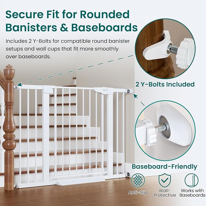 Cumbor 30-46" Baby Gate for Stairs, Auto Close Dog Gate for Doorways White | Toddler Safety Essentials for the House, Mom's Choice Awards Winner-Easy Install Pressure/Hardware Mounted Pet Gate for Dogs