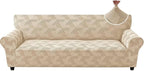ZNSAYOTX Stretch Oversized Couch Covers for 3 Cushion Couch, 1-Piece Extra Large Sofa Cover Slipcover, Furniture Protector with Elastic Bottom Geometrical Jacquard Fabric (X-Large, Khaki)