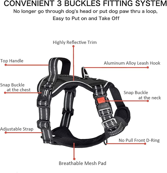 Petmolico No Pull Dog Harness Set with Leash Attachment Easy Control Handle Reflective Harness Vest Small Breed, Puppy Vest and Leash Set with Poop Bag Holder, Small - Black