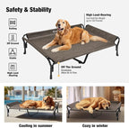 Veehoo Cooling Elevated Dog Bed, Raised Dog Cot with Guardrail & Headrest | Washable Dog Couch Bed for Indoor & Outdoor, Durable Breathable Teslin Mesh, Non-Slip Feet, 51" x 34", XLarge, Brown