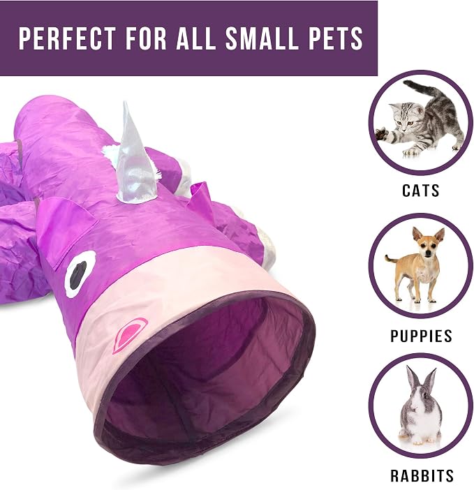 Pet Craft Supply Magic Mewnicorn Multi Cat Tunnel Boredom Relief Toys with Crinkle Feather String for Dogs, Cats, Rabbits, Kittens and Guinea Pigs for Hiding Hunting and Resting