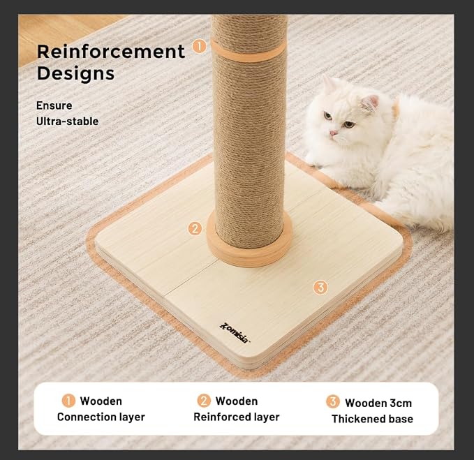 ZOMISIA 35'' Tall Cat Scratching Post for Indoor Cats Adults | 4.7'' Large Scratch Post, Thicken Wooden Base, Sisal Scratcher Top & Dangling Balls, Super Sturdy