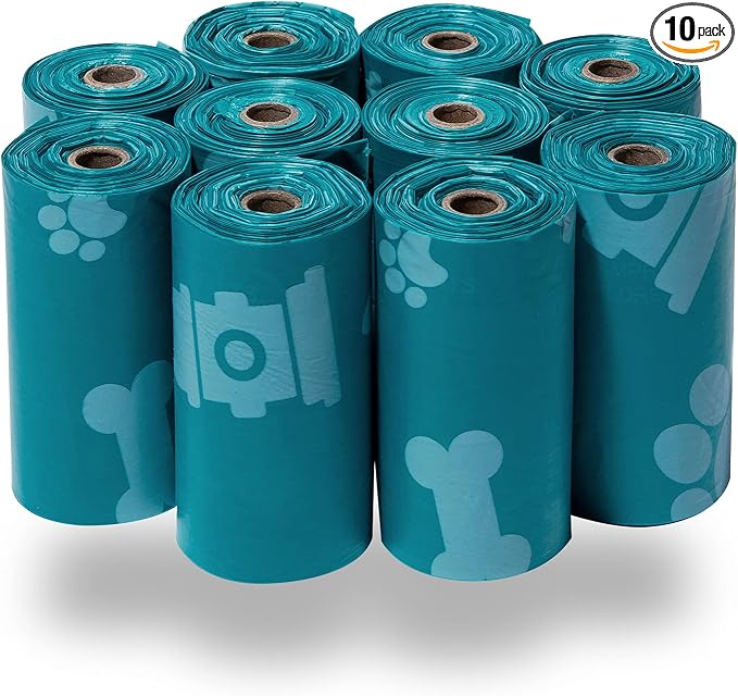 Best Pet Supplies Poop Bags for Dogs - Turquoise, 150 Count | Scented, Leak-proof, Easy-Tear perforations, 15 Thick Bags per roll, Outdoor Walking & Travel, Fits Standard Holders