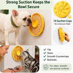Slow Feeder Dog Bowl Silicone Suction Cup Anti Spill Dogs Cats Yellow | strong suction base prevents sliding, extends mealtime, reduces anxiety, textured surface, dishwasher safe