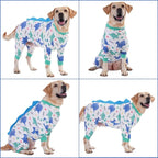 LovinPet Large Dog Pajamas, Four-Leg Stretch Onesie Bodysuit, Lightweight UV-Shielding Pajamas, Anti-Lick Calming Recovery Suit for Surgery, Pull-On for Medium and Large Breeds,White Blue,3XL