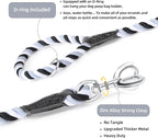 Mile High Life Rainbow Dog Leash Braided Cotton Rope w Leather-Wrapped Ends | Rust-proof 360° swivel clasp, Heavy-duty for medium/large breeds. Great for weddings, daily walks (4FT, 1/2", Black/Gray)
