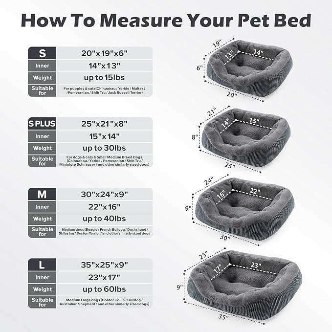 INVENHO Large Dog Beds for Large Dogs Washable, Rectangle Dog Beds Large Sized Dog, Orthopedic Dog Bed, Warming Soft Sleeping Puppy Bed Durable Pet Bed with Anti-Slip Bottom L(35"x25"x10")